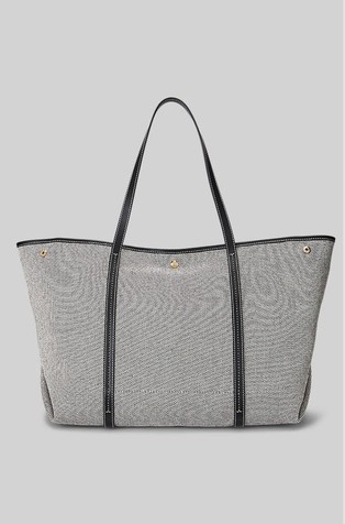 RALPH LAUREN Emerie večja platnena torba z usnjenimi obrobami Siva - Gray 3