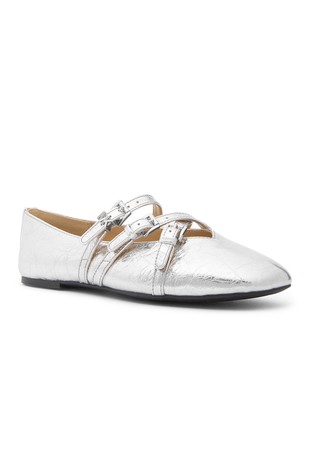 MICHAEL KORS Indy Flex Metallic-Leather Ballet Flat Silver 2