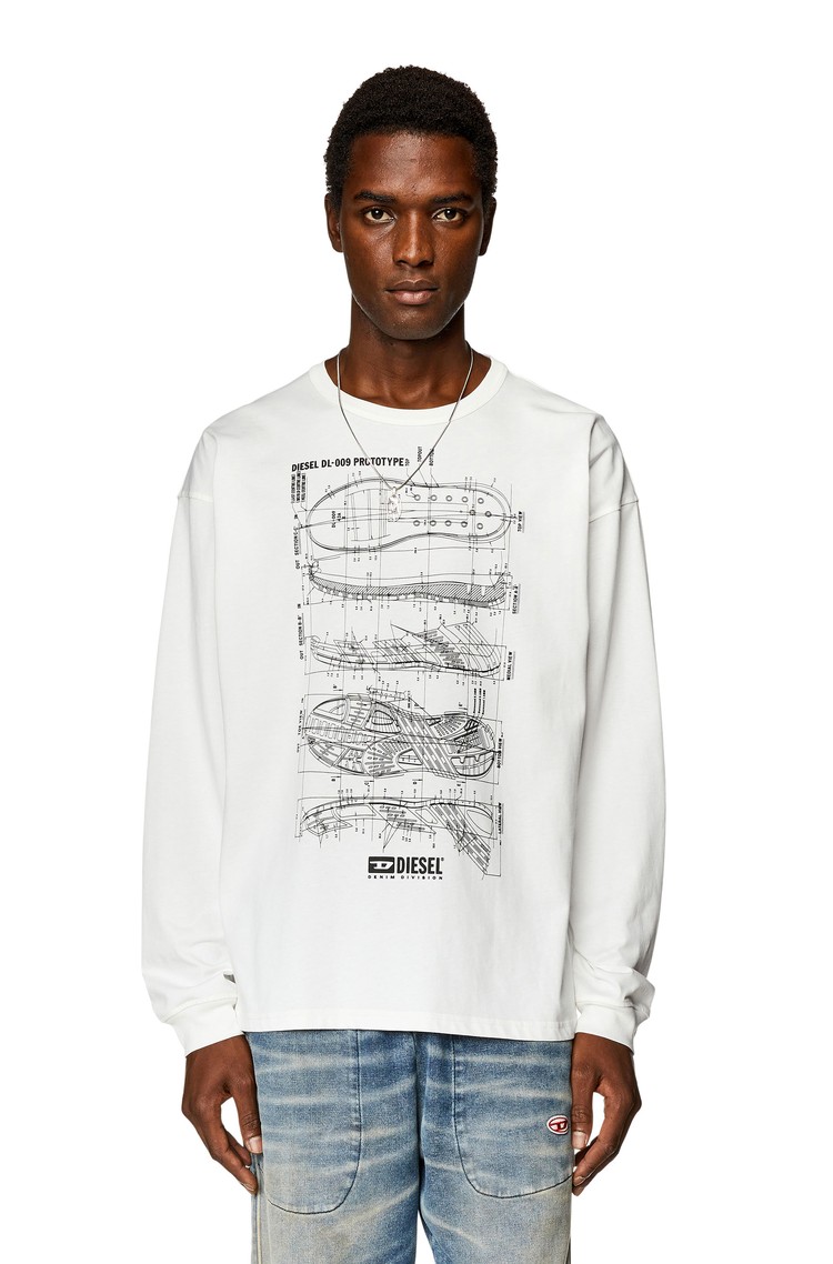 DIESEL Long-sleeve T-shirt with Prototype print White 