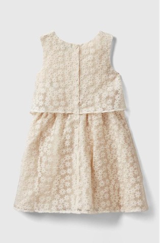 BENETTON Kratka obleka z vezenimi rožicami Bež - Beige 2