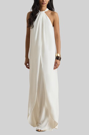 Kombinezon s širokimi hlačnicami iz krep žoržeta