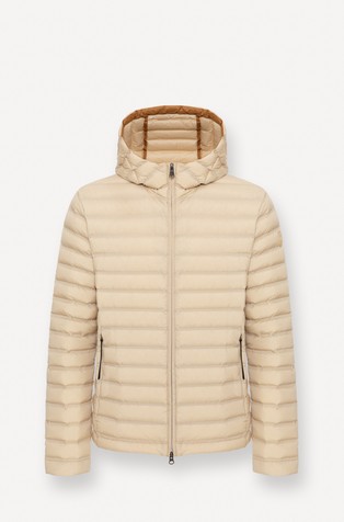 Hooded down jacket with seamless quilting