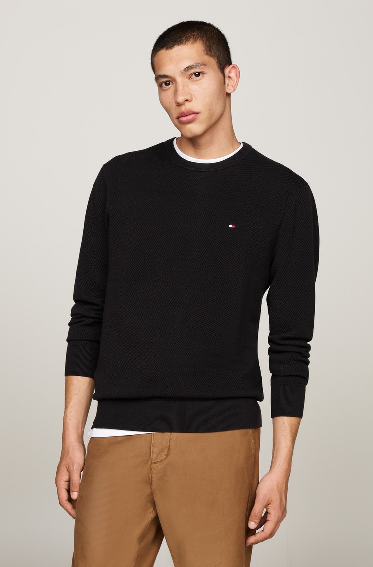 TOMMY HILFIGER Teksturirano pleten pulover Črna - Black 