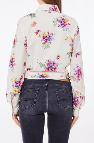 LIU JO Short cotton shirt with floral pattern White / Multi 2