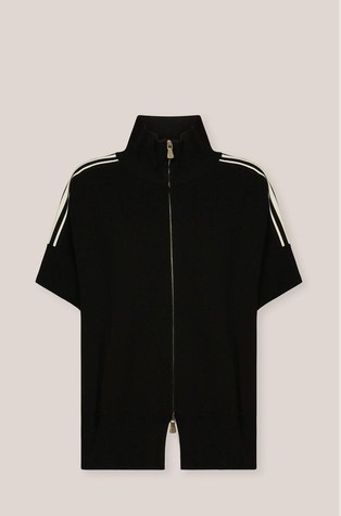 Stand-up collar cardigan with short sleeves