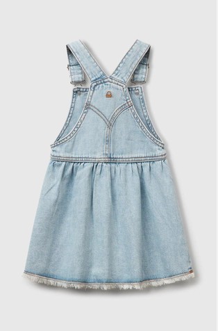 BENETTON Denim obleka z naramnicami in resastim robom Modra - Blue 2