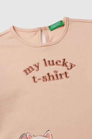 BENETTON Long sleeved cotton T-shirt with kitten print Soft Pink 3