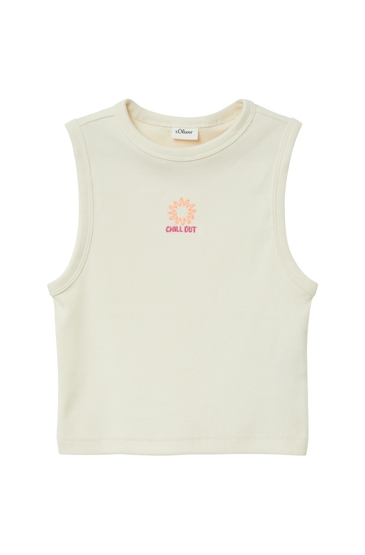 S.OLIVER Slim Fit Sleeveless Top with Embroidery White 