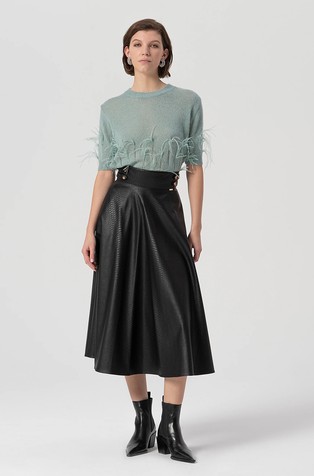 Zvončasto midi krilo iz umetnega usnja