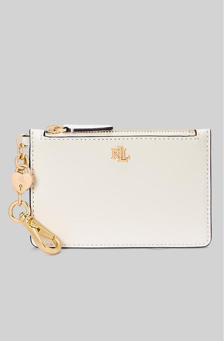 RALPH LAUREN Usnjena denarnica za kartice z obeskom v obliki srca Bela - Soft White / Heart Pdlck 