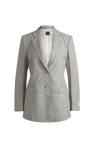 Regular-fit jacket in checked virgin-wool crepe