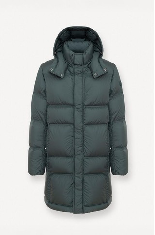 Hooded water-repellent puffy down jacket