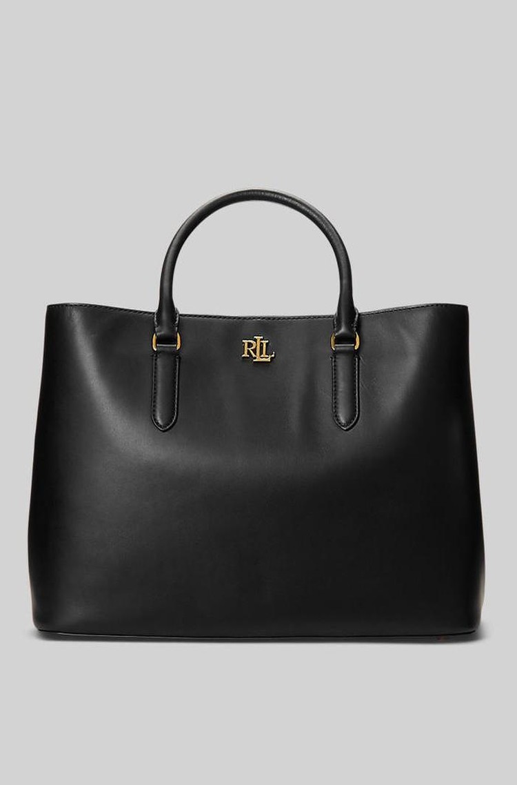 RALPH LAUREN Marcy večja usnjena ročna torba Črna - Black 