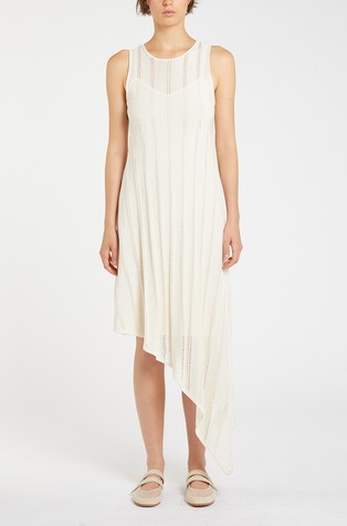 Monochrome sleeveless dress with asymmetrical hem