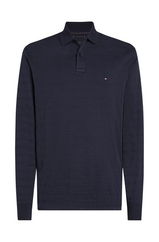 TOMMY HILFIGER Regular fit črtasta polo majica z dolgimi rokavi Modra - Dark Blue 5