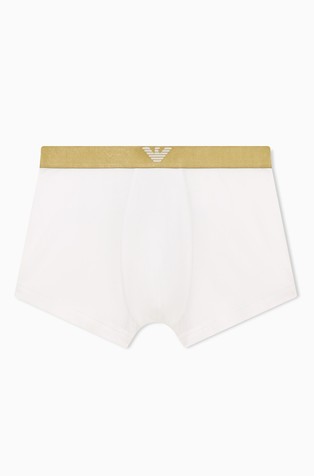 Stretch cotton jersey trunks with a shiny logo band