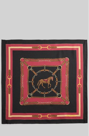 Equestrian-Motif Silk Square Scarf