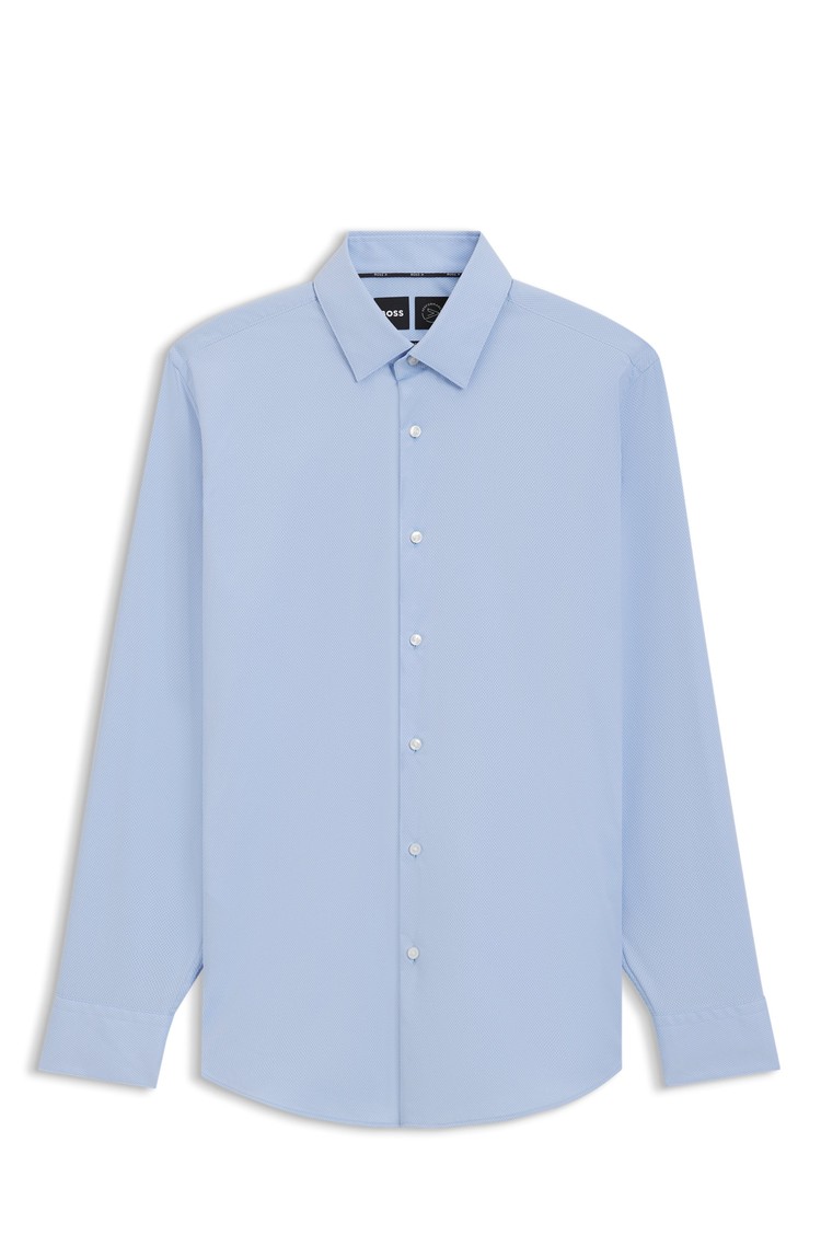HUGO BOSS Slim fit srajca iz strukturirane performance-stretch tkanine Modra - Light Blue 