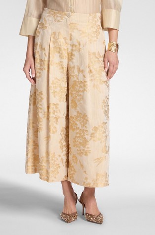 Floral jacquard palazzo trousers