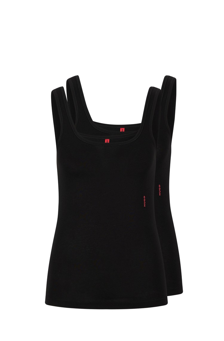 HUGO BOSS Two-pack of stretch-cotton vests with vertical logos Black 