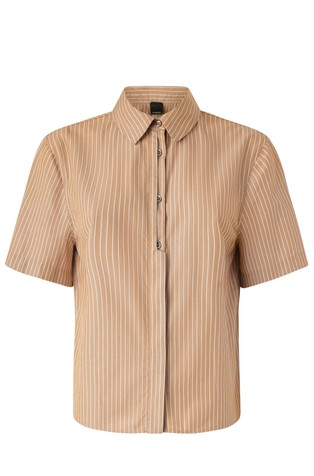 PINKO Striped cotton short-sleeved shirt Brown / White 5