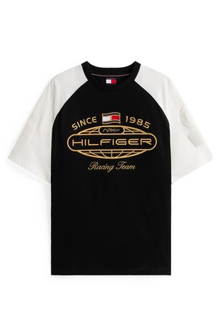 TOMMY HILFIGER TH x F1 MOVIE majica s kratkimi rokavi in vezeninami Črna - Black / White 4