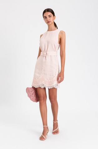 Kratka lanena obleka s čipko