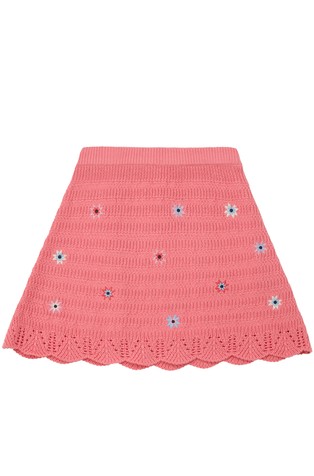 Flared skirt in ajour knit with embroidery