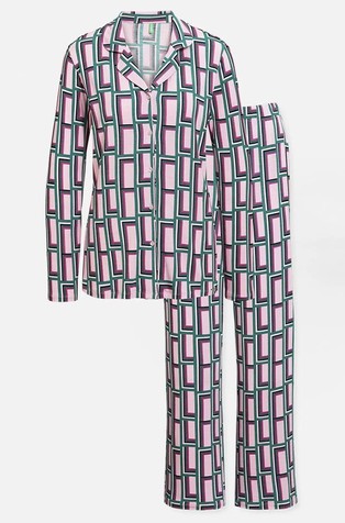 Block Nights Patterned Long Pajamas