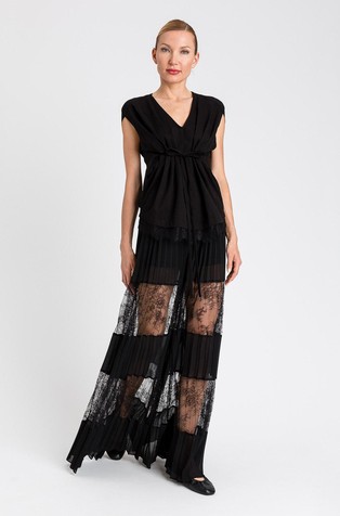 Pleated georgette trousers with lace