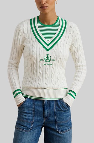 Pleten pulover s kontrastnimi detajli