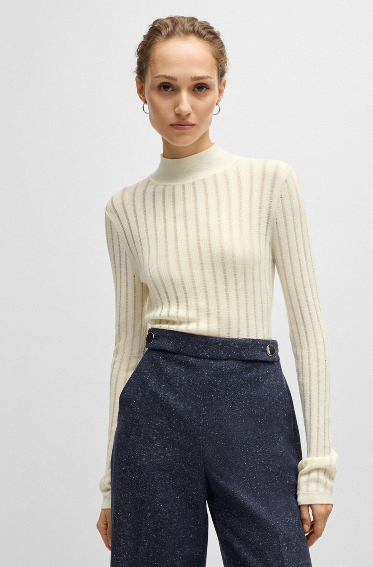 HUGO BOSS Virgin-wool sweater with structured stripes White 