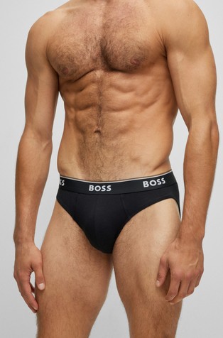 Three-pack of logo-waistband briefs in stretch cotton