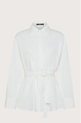 Long shirt in poplin with cut-out detail and belt