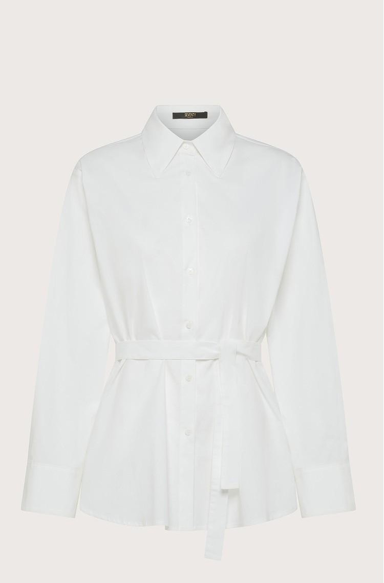 SEVENTY Long shirt in poplin with cut-out detail and belt White 