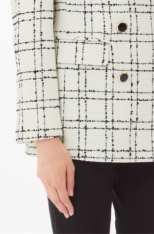 LIU JO Oversized fit karirast suknjič z dvorednim zapenjanjem Bela - White / Black 3