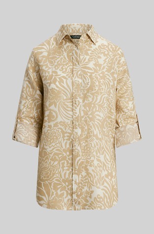 RALPH LAUREN Relaxed Fit Floral Linen Shirt Cream/Tan 5