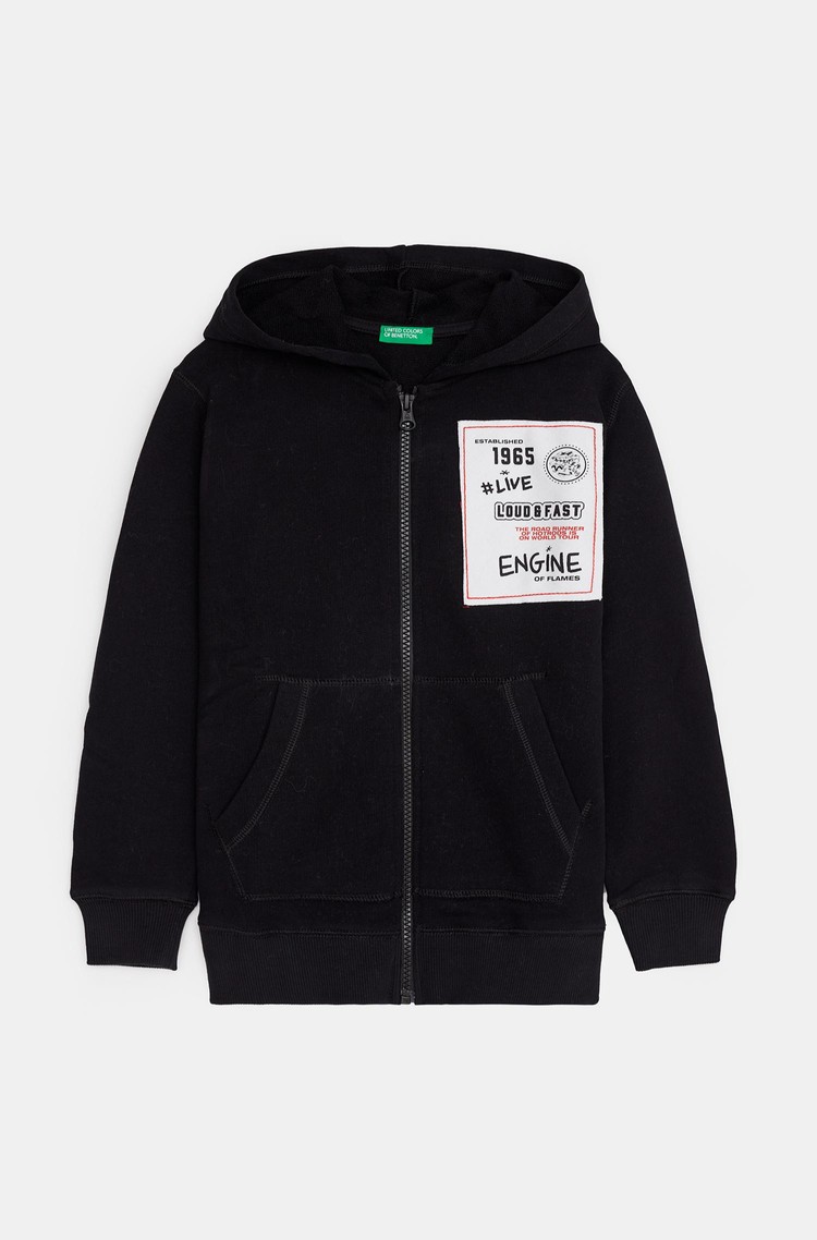 BENETTON Jopa s kapuco in našitkom Črna - Black 