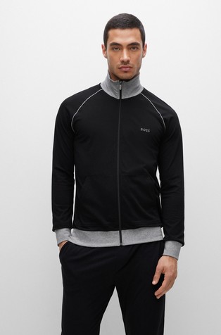 Stretch-cotton jacket with logo and contrast piping