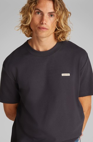 CALVIN KLEIN Majica iz raztegljivega bombaža z logo našitkom Črna - Black 4