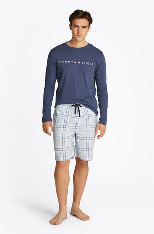 TOMMY HILFIGER Logo zgornji del pižame z dolgimi rokavi Modra - Blue 3