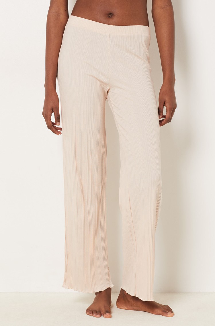 ETAM Coly Rib-Knit Pajama Pants Beige 