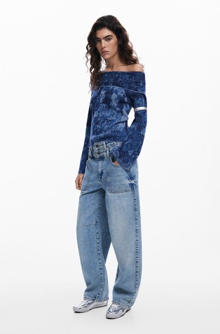 DESIGUAL Open-shoulder sweater Blue 5