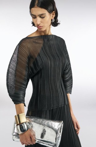 Melody plisirana pletena bluza s prosojnim vstavkom