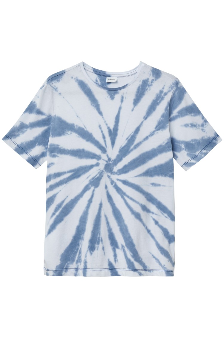 S.OLIVER Majica s kratkimi rokavi in batik vzorcem Modra - Blue / White 