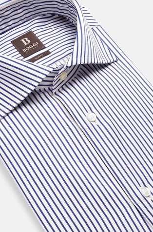 BOGGI MILANO Regular Fit Striped Cotton Twill Shirt Blue / White 4