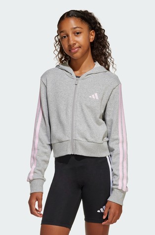 Essential 3-Stripes cropped jopa s kapuco in frotirano notranjostjo