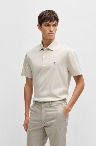 Mercerized-cotton regular-fit polo shirt with double monogram