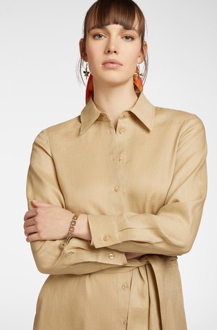 ELENA MIRO Linen shirt dress with perforated embroidery Sand 3