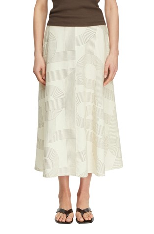 Flared linen-blend midi skirt